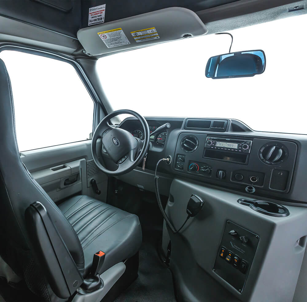 spacious drivers cabin in shuttle bus
