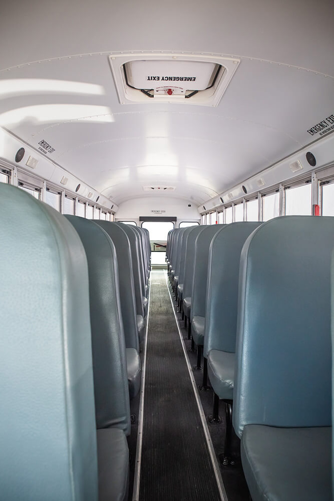 interior view of school bus for rent