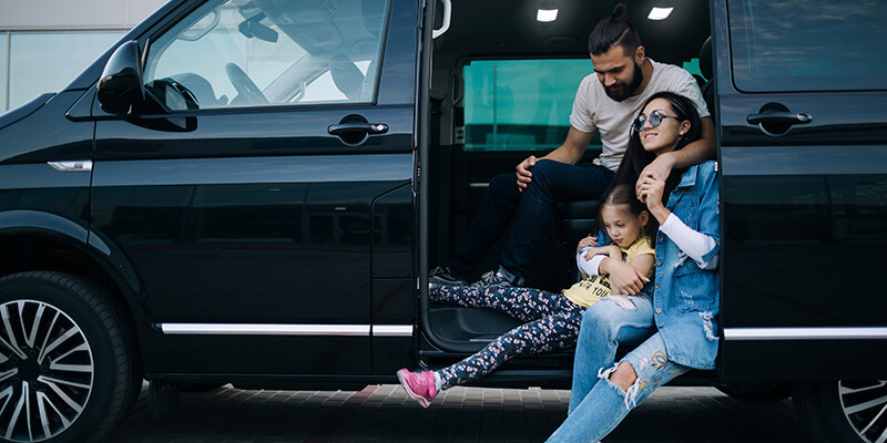 family renting a luxury van for vacation