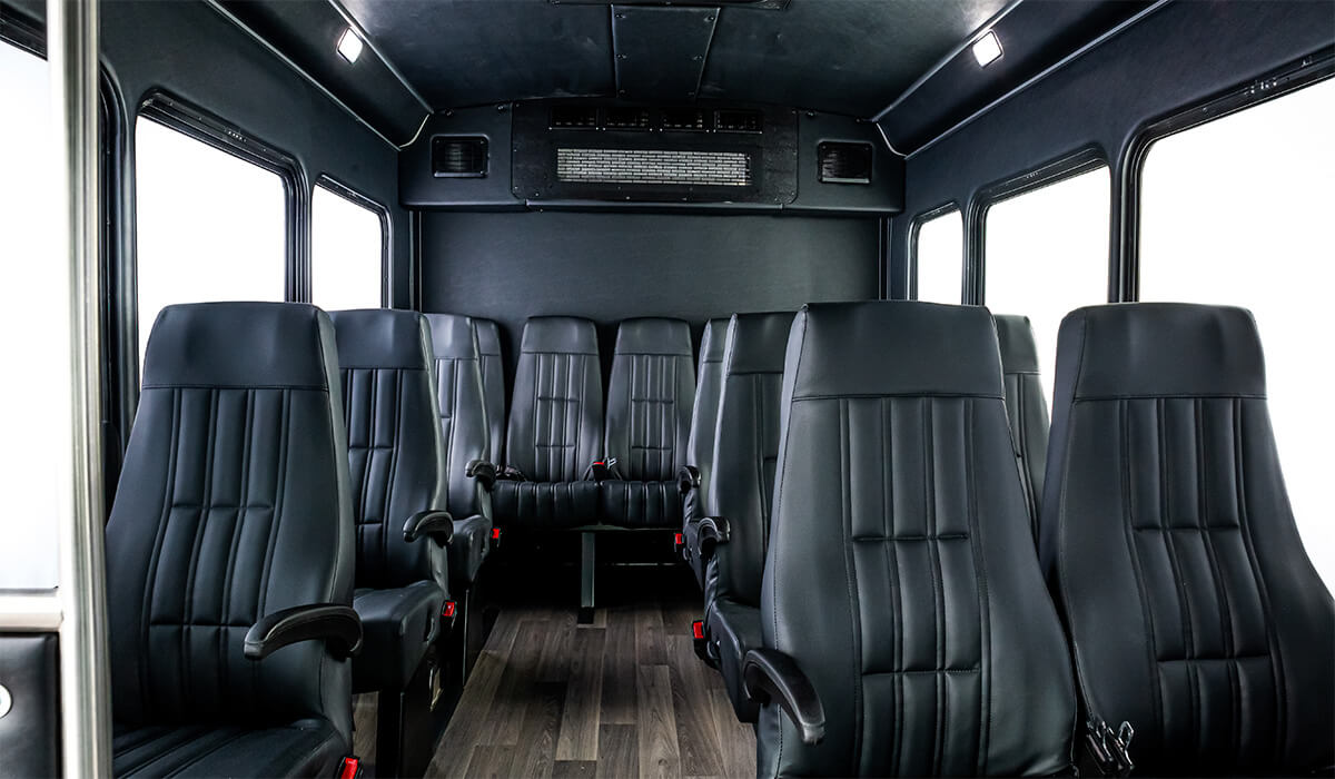 spacious interior inside church shuttle bus for sale
