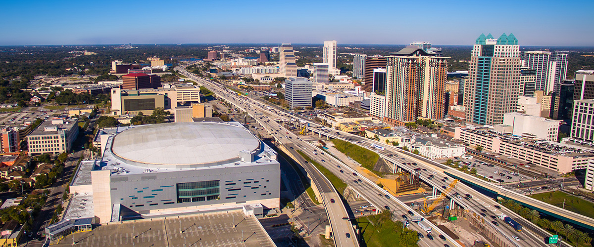 Downtown,Orlando,,Photograph,With,A,Professional,Drone.