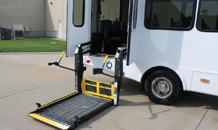 wheelchair bus with lift extended