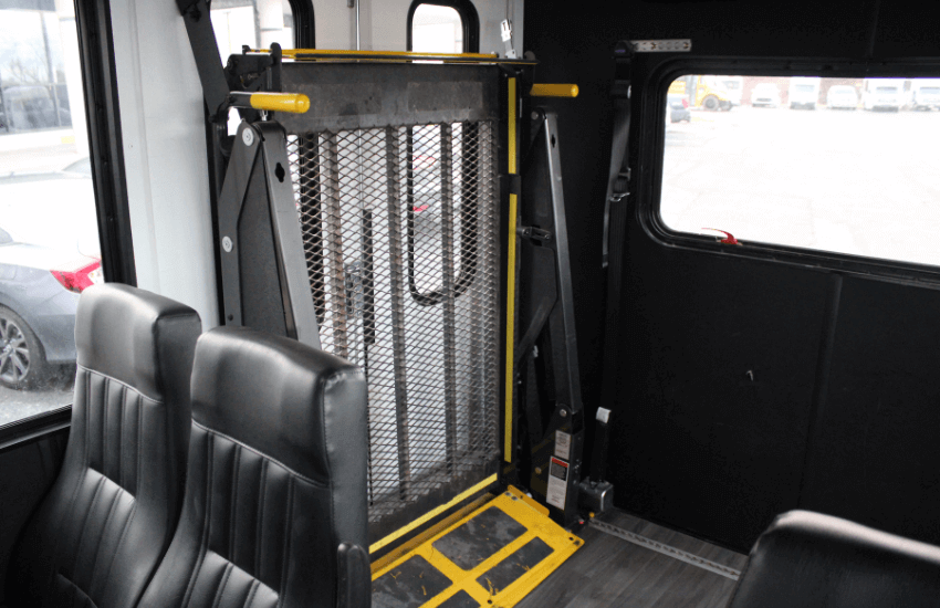 wheelchair lift inside shuttle bus